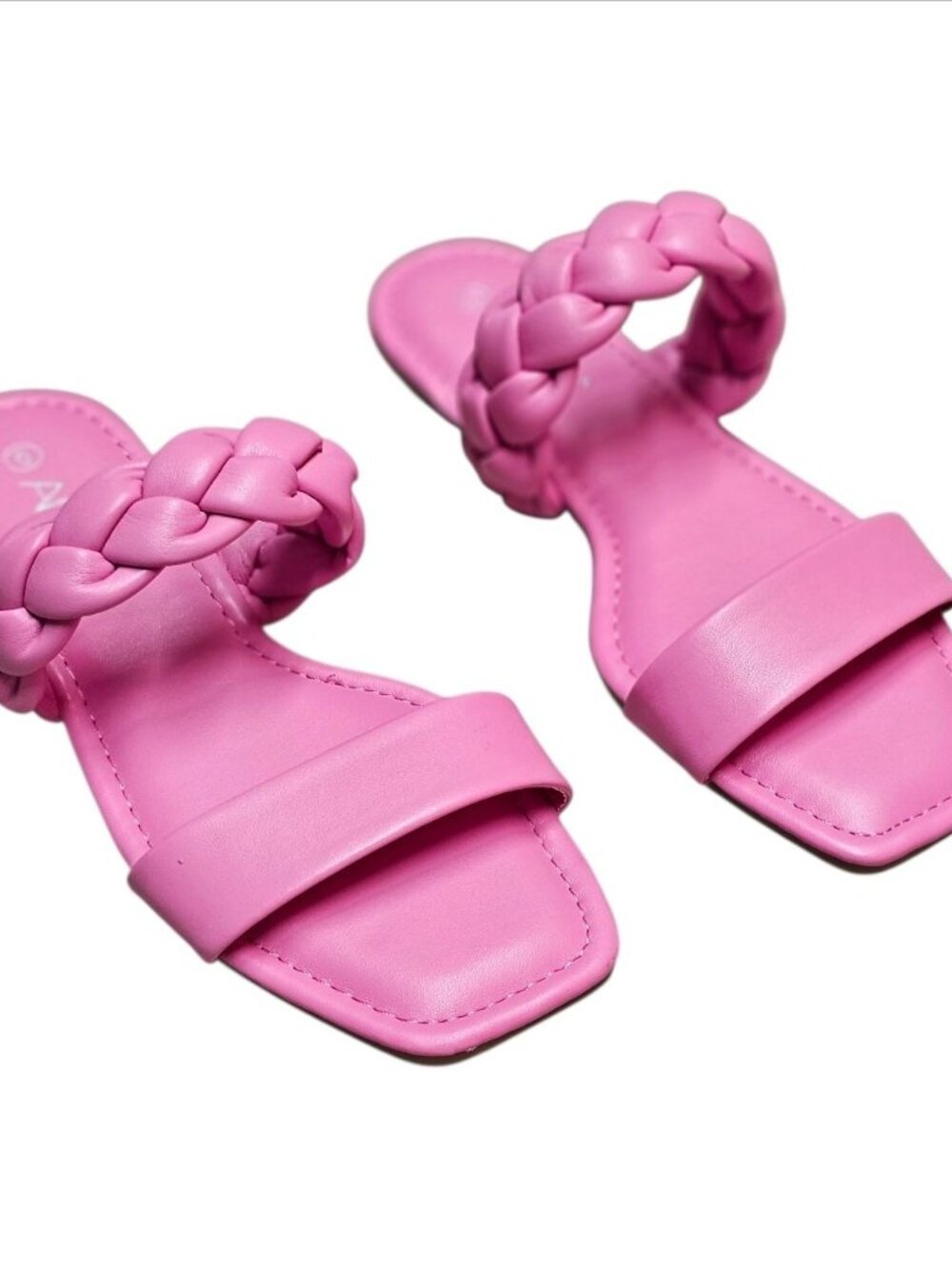 Braided Strap Pink Flat Sandals For Women Comfortable Square Toe Slip-On Design - Picture 9 of 11